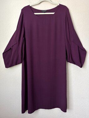 Eileen Fisher Silk Cassis Tulip Sleeve Jersey Knit Shift Dress